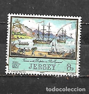 Sellos: 1983: JERSEY Barcos - HMS Tamar y HMS Dolphin en Port Egmont (usado)
