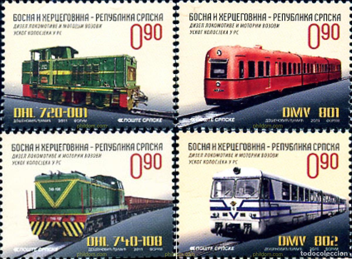 Sellos: 266400 MNH BOSNIA-HERZEGOVINA. Adm Serbia 2011 LOCOMOTORAS DI&Eacute;SEL Y TRENES DE MOTOR DE V&Iacute;A ESTREC