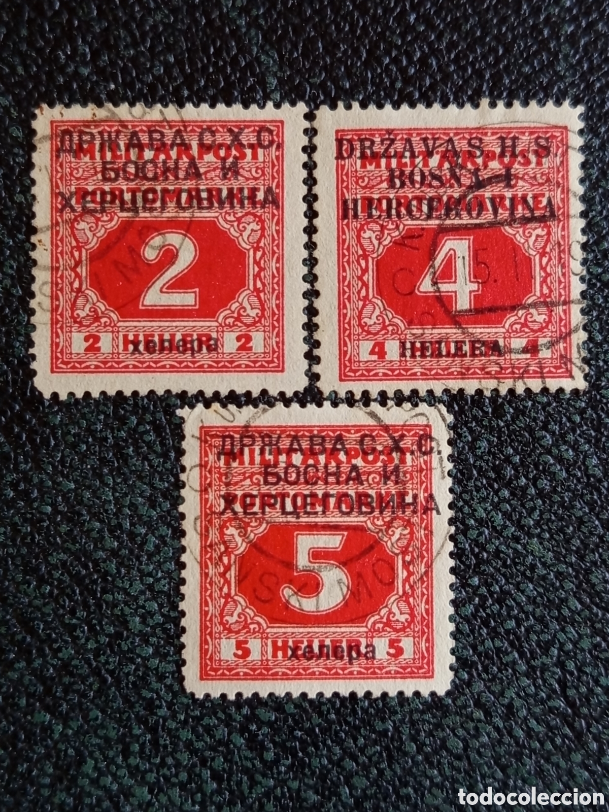 Sellos: Lote 3 Sellos Bosnia SHS 1918 Sobrecarga Ocupaci&oacute;n Michel 124 125 126 Usados