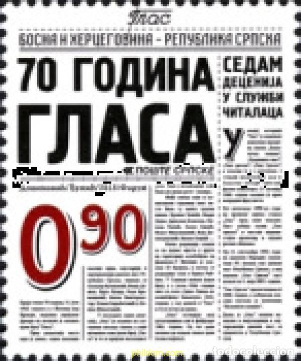 Sellos: 736543 MNH BOSNIA-HERZEGOVINA. Adm Serbia 2013 70 ANIVERSARIO DEL PERI&oacute;DICO &rdquo;GLAS&rdquo;.