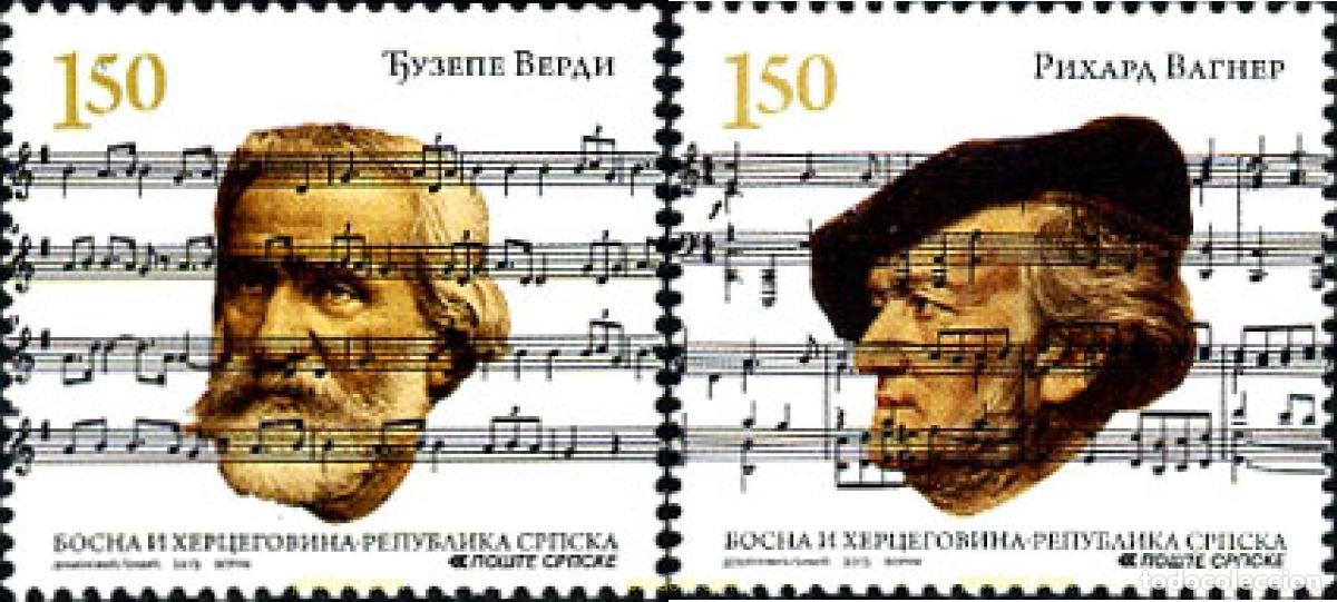 Sellos: 306526 MNH BOSNIA-HERZEGOVINA. Adm Serbia 2013 COMPOSITORES. BICENTENARIO DEL NACIMIENTO DE VERDI Y