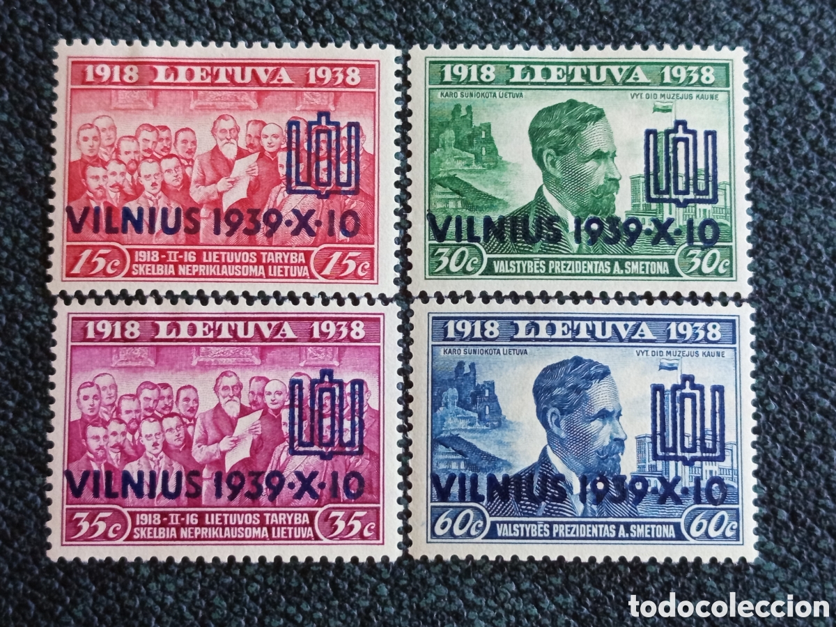 Sellos: Lote 4 Sellos Lituania 1939 Sobrecarga Michel #433-436 Nuevos