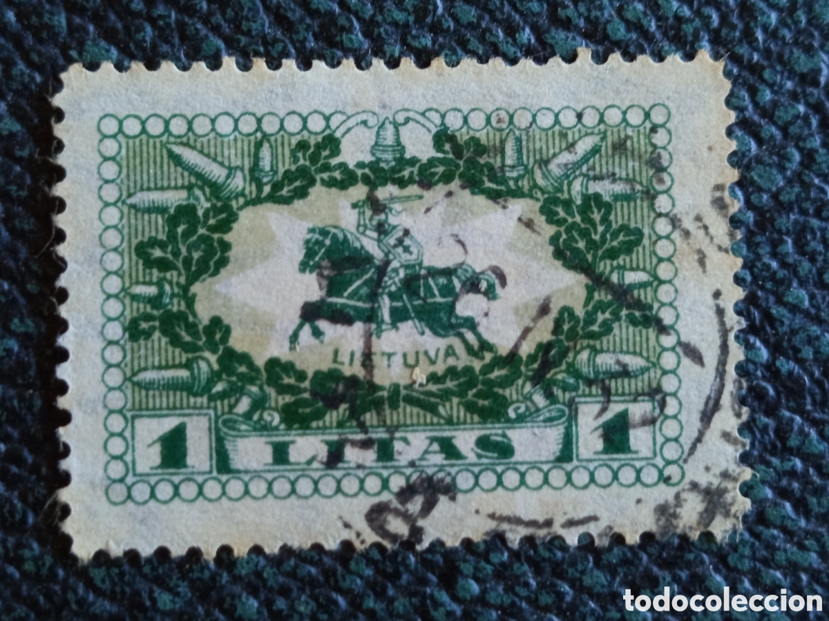 Sellos: Sello Lituania 1927 Caballero Vytis 1 Litas Cat&aacute;logo Michel #278 Usado