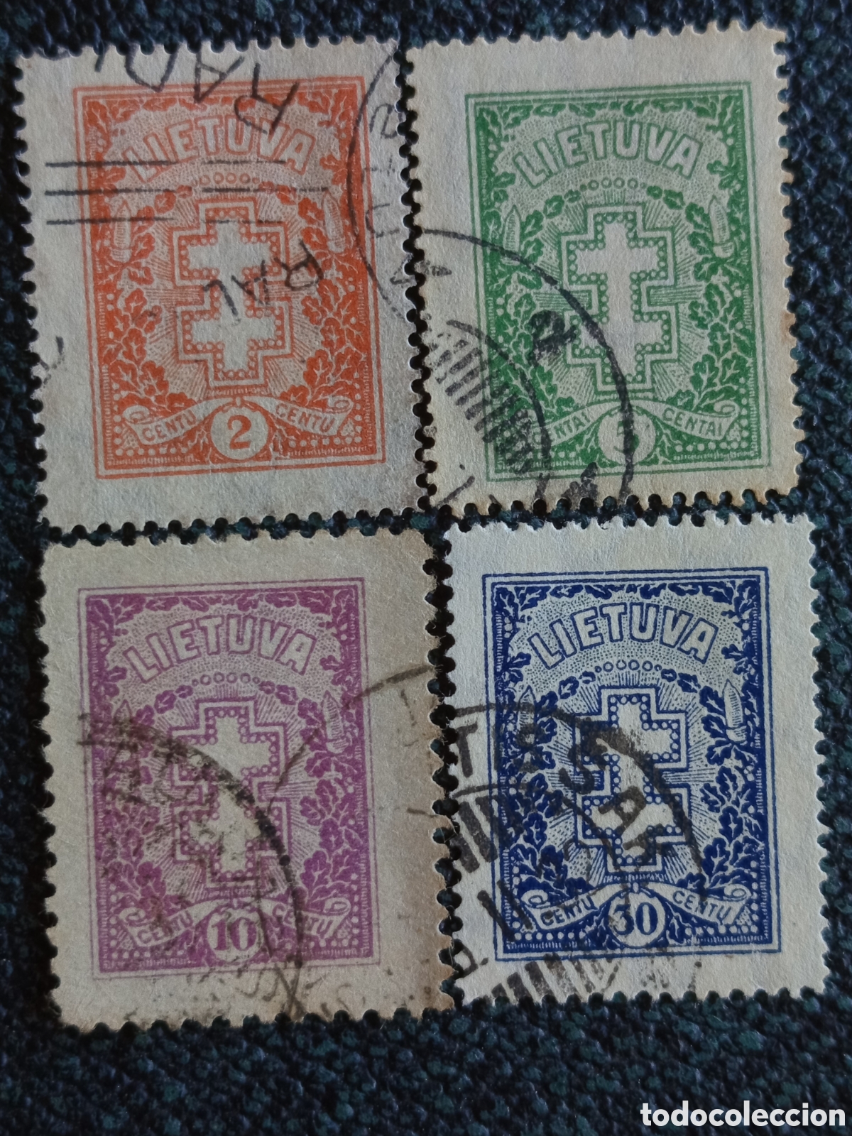 Sellos: Lote 4 Sellos Lituania 1923 Cat&aacute;logo Michel #209 al #220 Usados