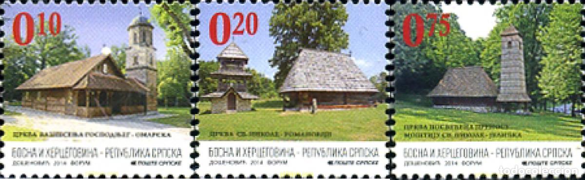 Sellos: 324624 MNH BOSNIA-HERZEGOVINA. Adm Serbia 2014 ARQUITECTURA. IGLESIAS DE MADERA
