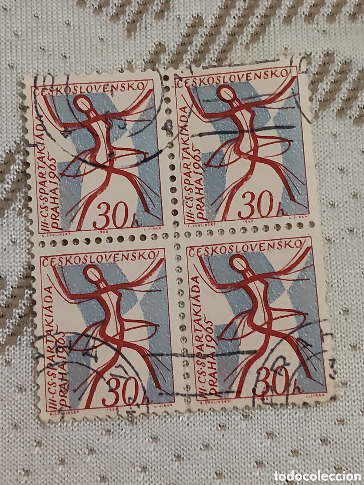 Sellos: Bloque de 4 sellos de Checoslovaquia lll Espartakiada Nacional en Praga 1965