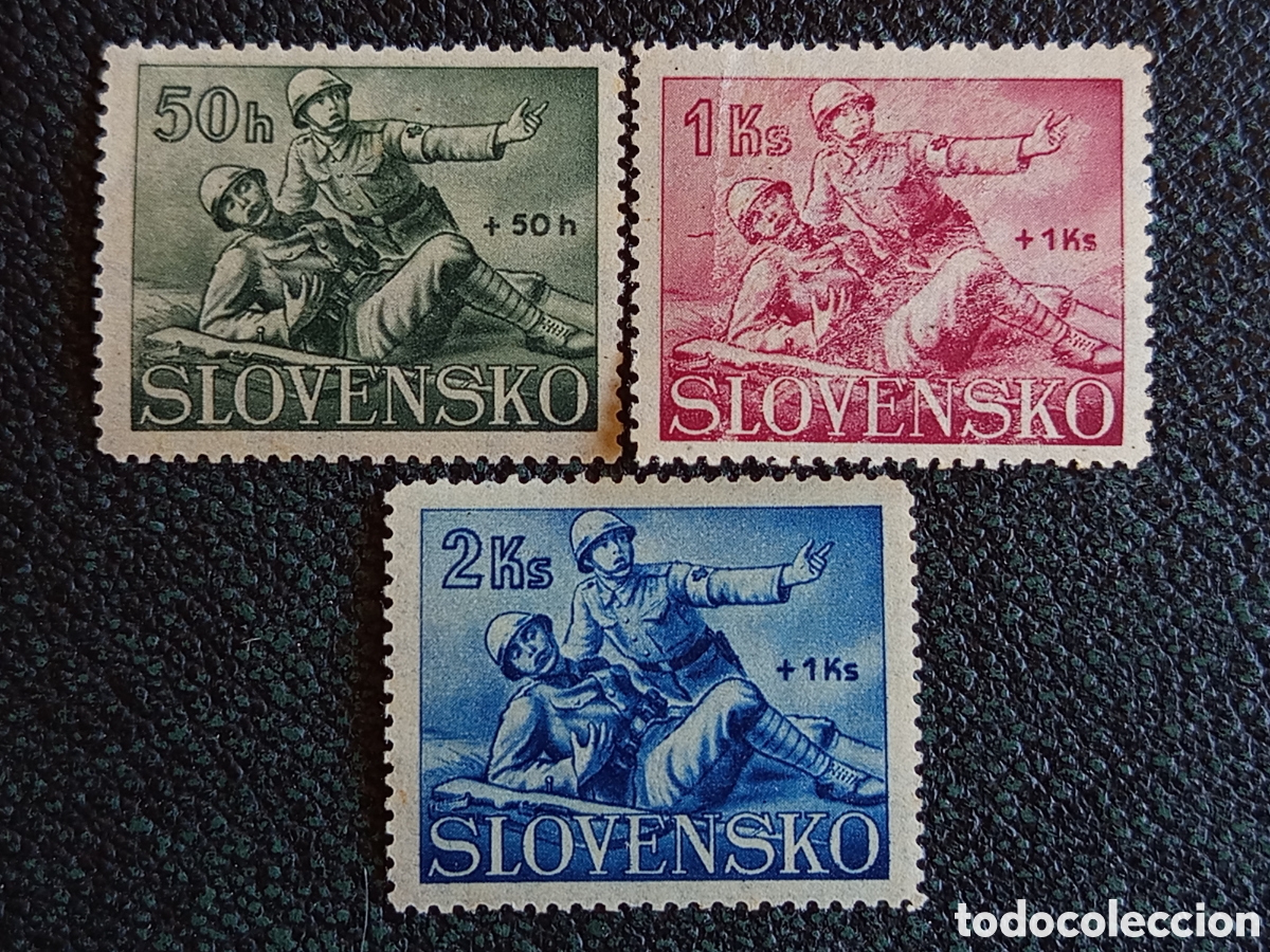 Sellos: Lote 3 Sellos Eslovaquia 1941 Cruz Roja Soldado Herido Serie Completa (Scott B2/B4) MH