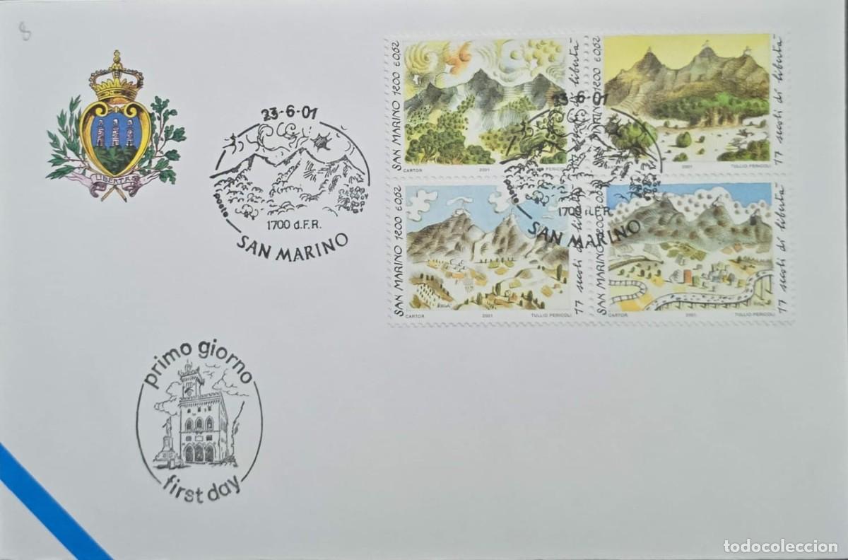 Sellos: MI) 2001, SAN MARINO, FIRST DAY COVER WITH FOUR STAMPS COMMEMORATING THE FOUNDING OF THE REPUBLIC, V