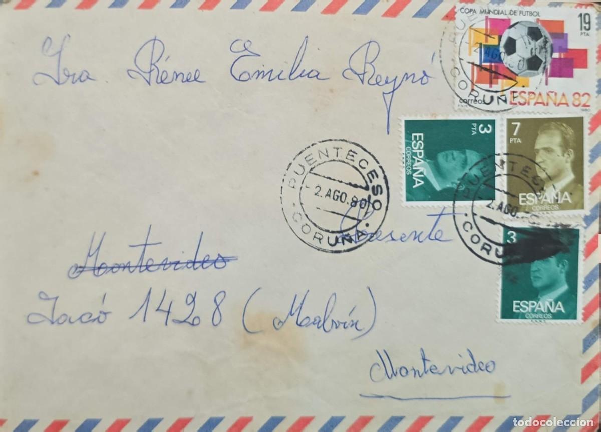 Sellos: MI) 1982, SPAIN, COVER SENT FROM PUENTE CESO (LA CORU&Ntilde;A) TO MONTEVIDEO, URUGUAY, VIA AIRMAIL, BEARIN