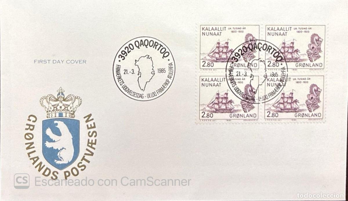Sellos: MI) 1985, GREENLAND, COLLECTIBLE FIRST DAY COVER, BLOCK OF FOUR STAMPS FEATURING THE NATIONAL COAT O