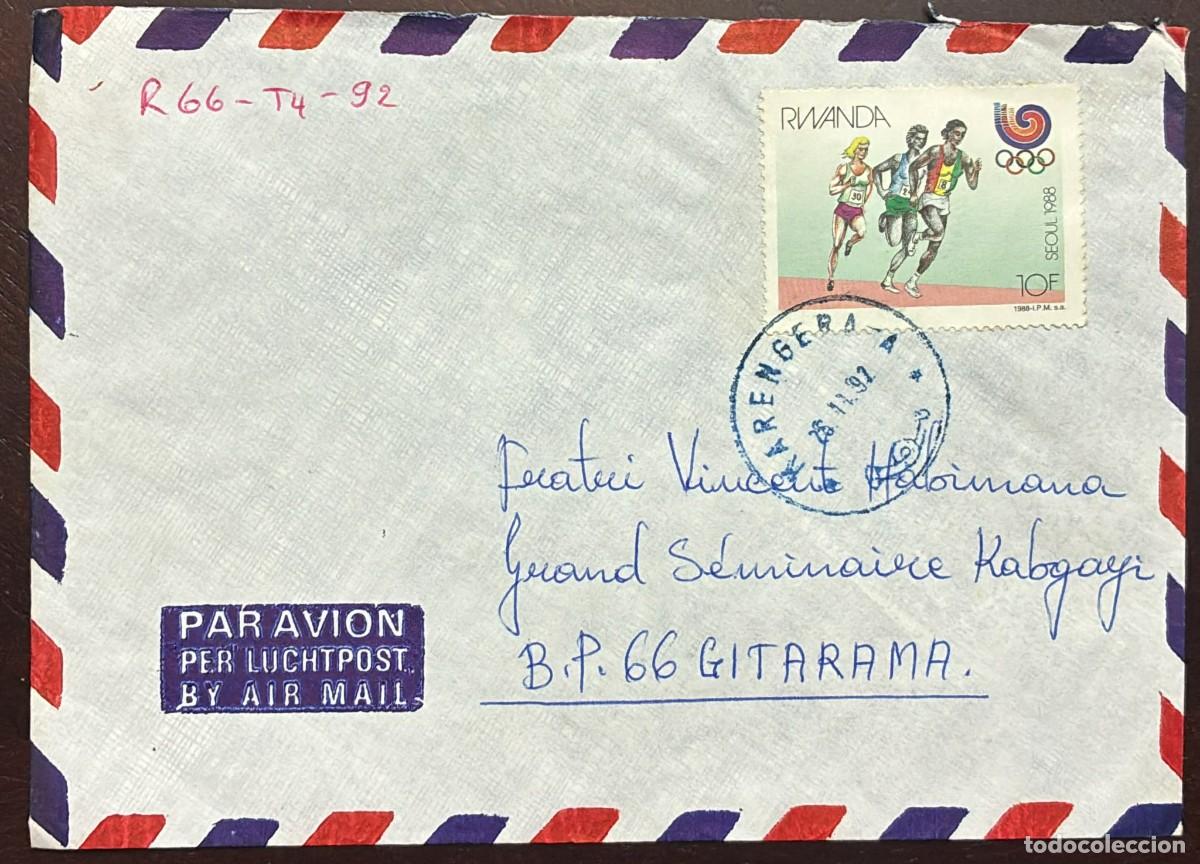 Sellos: TS) 1992 RWANDA, AIRMAIL, COVER SENT FROM RUHENGERI TO GITARAMA, SEOUL SOUTH KOREA OLYMPIC GAMES.SD,
