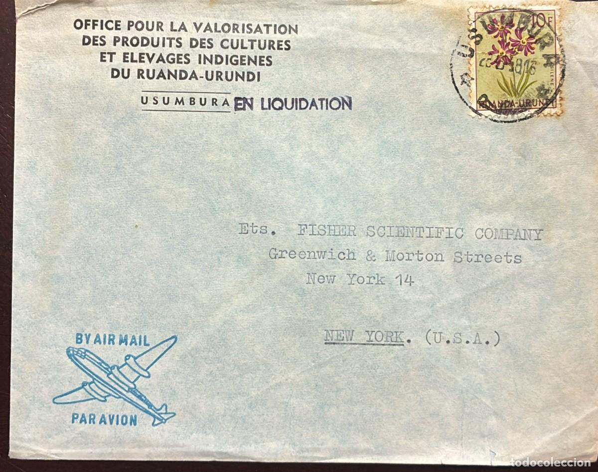 Sellos: TS) 1960 RWANDA, AIRMAIL, COVER SENT FROM USUMBURA TO NEW YORK,WITH FLOWER STAMP,VF.