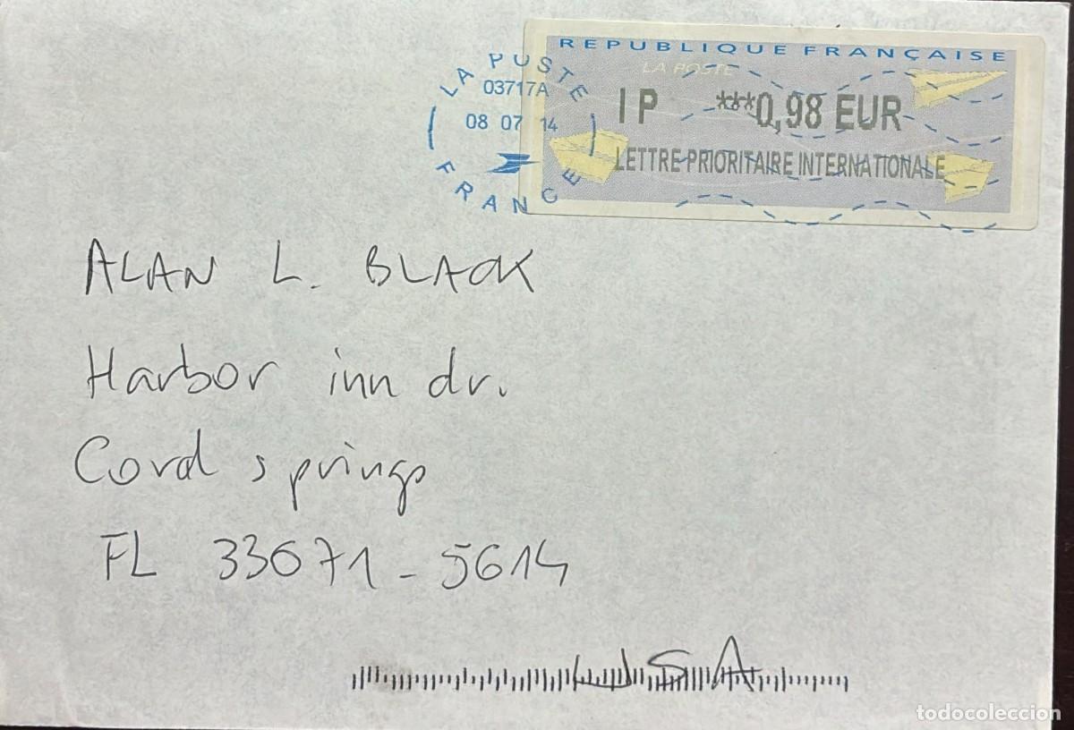 Sellos: TS) 2014 FRANCE, INTERNATIONAL PRIORITY LETTER, COVER SENT FROM MONACO TO FLORIDA,VF.