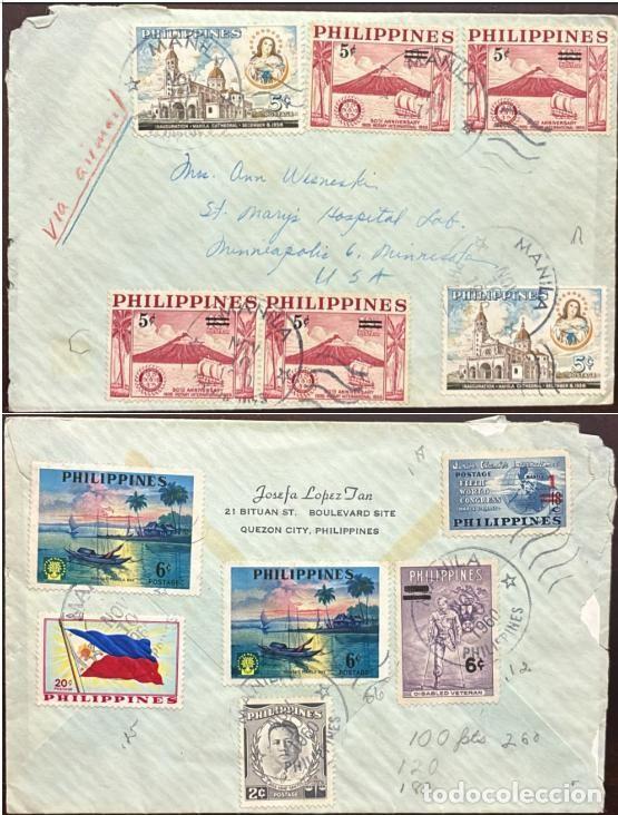 Sellos: TS) 1958 PHILIPPINES, CANCELLATION STAMP, AIRMAIL, COVER SENT FROM MANILA TO MINNESOTA,WITH THE 50TH