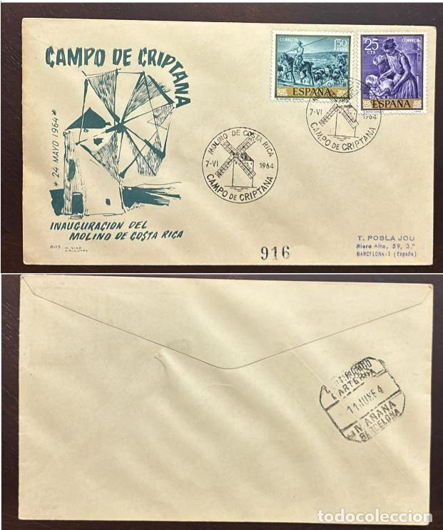 Sellos: TS) 1964 SPAIN, COVER SENT FROM CRIPTANA TO BARCELONA,INAUGURATION OF THE COSTA RICA WINDMILL IN CAM