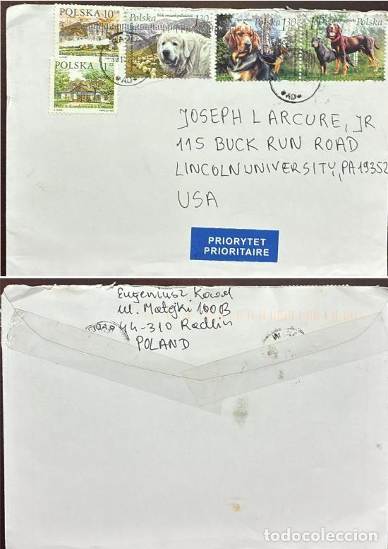 Sellos: TS) CIRCA 2000 POLAND, AIRMAIL, COVER SENT FROM REDLIN TO PENNSYLVANIA,POLISH MANORS AND WORLD DOG S