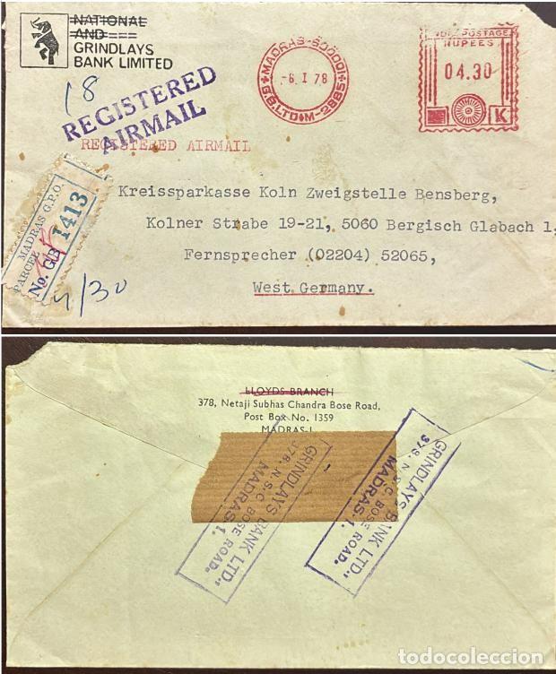 Sellos: TS) 1978 INDIA, MECHANICAL POSTAGE, REGISTRATION NUMBER, AIRMAIL, COVER SENT FROM MADRAS TO BERGISCH