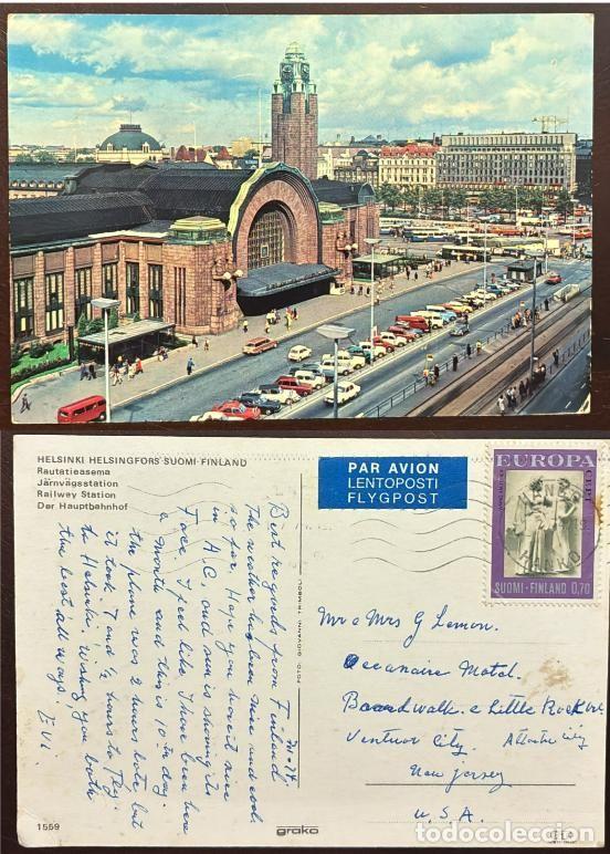 Sellos: TS) 1974 FINLAND, POSTCARD, AIRMAIL, CARD SENT FROM HELSINKI TO NEW JERSEY,EUROPE SCULPTURES THE GOD