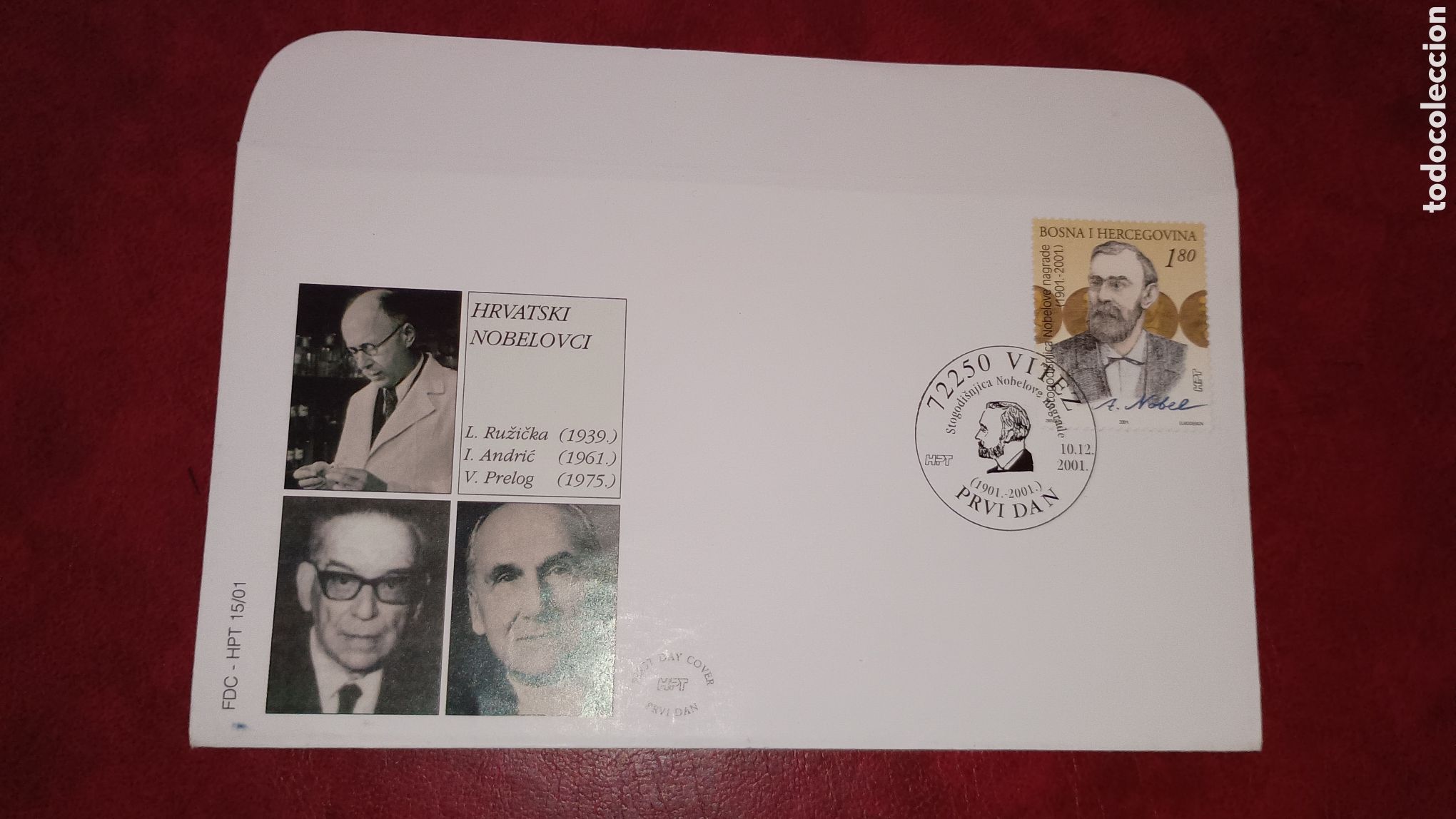 Sellos: BOSNIA Y HERZEGOVINA (ADM. CROATA) 2001 - CENTENARIO DE ALFRED NOBEL - SOBRE DE PRIMER D&Iacute;A SPD FDC