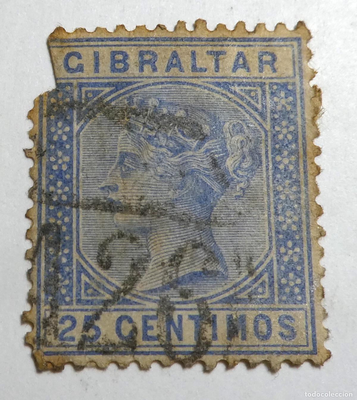 Sellos: Sello postal de Gibraltar 25 c&eacute;ntimos 1889, Reina Victoria