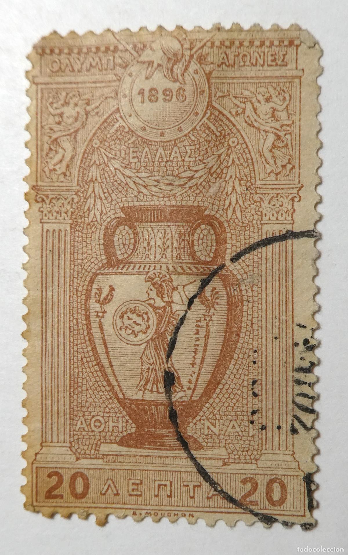 Sellos: Sello postal de Grecia 20 lepta Juegos Ol&iacute;mpicos de Atenas 1896