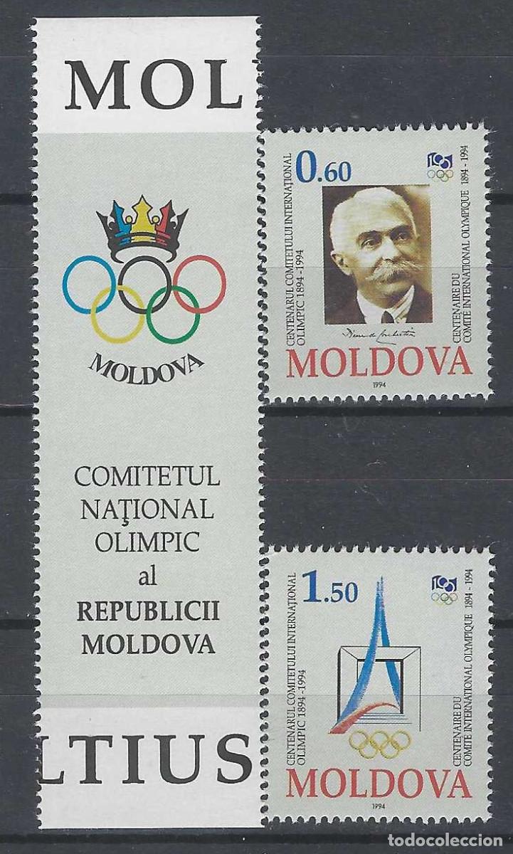 Sellos: MOLDAVIA 1994 - CENTENARIO DEL COMIT&Eacute; OL&Iacute;MPICO INTERNACIONAL, S.COMPLETA + VI&Ntilde;ETA - MNH**