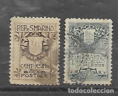Sellos: SERIE COMPLETA MATASELLADA DE SAN MARINO DE 1907 N&ordm; 47/48