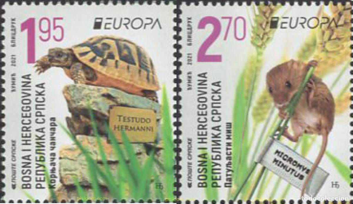 Sellos: 656419 MNH BOSNIA-HERZEGOVINA. Adm Serbia 2021 EUROPA CEPT 2021 - FAUNA NACIONAL EN PELIGRO DE EXTI