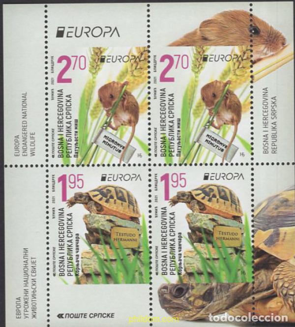 Sellos: 656422 MNH BOSNIA-HERZEGOVINA. Adm Serbia 2021 EUROPA CEPT 2021 - FAUNA NACIONAL EN PELIGRO DE EXTI
