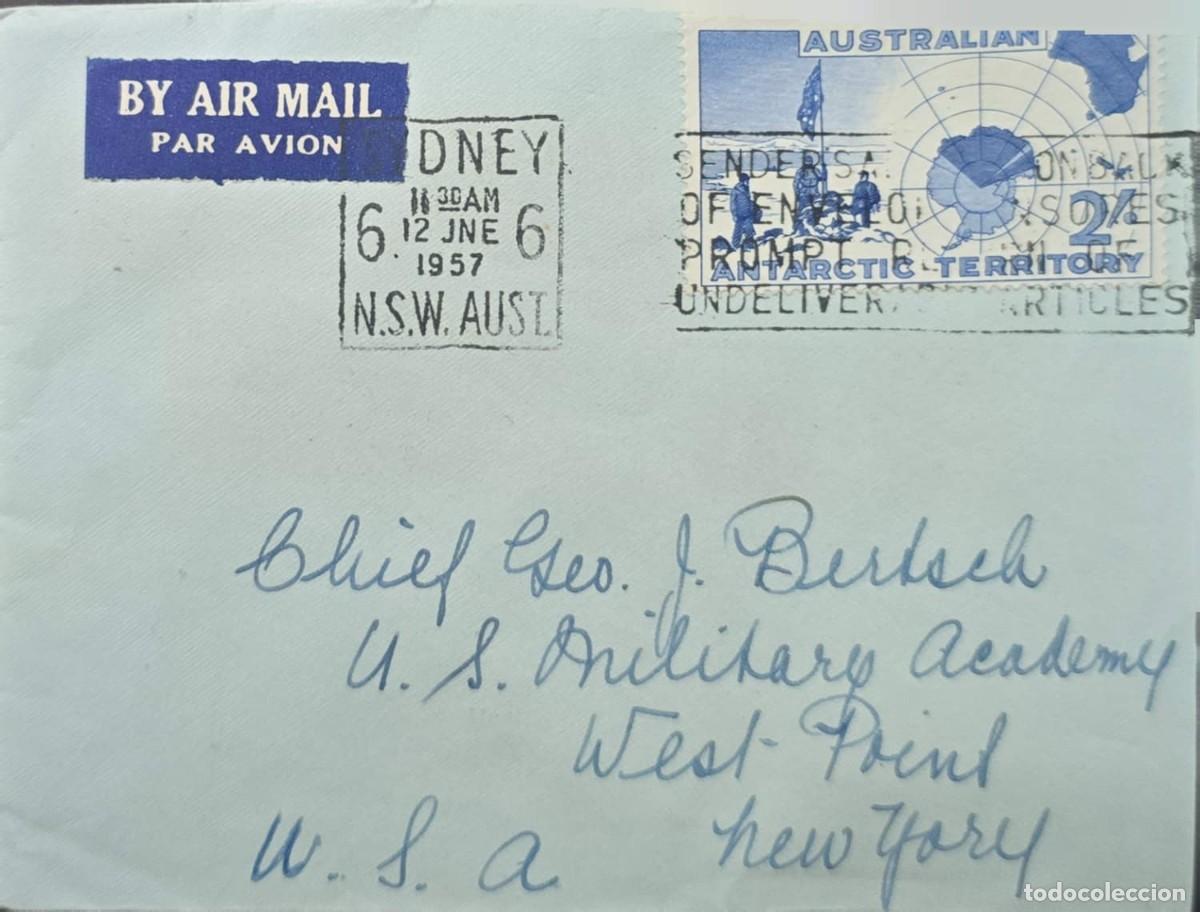 Sellos: MI) 1957, AUSTRALIA, SYDNEY TO NEW YORK, AIRMAIL COVER; THE STAMP BELONGS TO THE FIRST OFFICIAL &rdquo;AUS