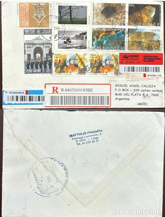 Sellos: TS) 2012 BELGIUM, REGISTERED, COVER SENT FROM LI&Egrave;GE TO MAR DEL PLATA IN ARGENTINA,MULTIPLE STAMPS,V