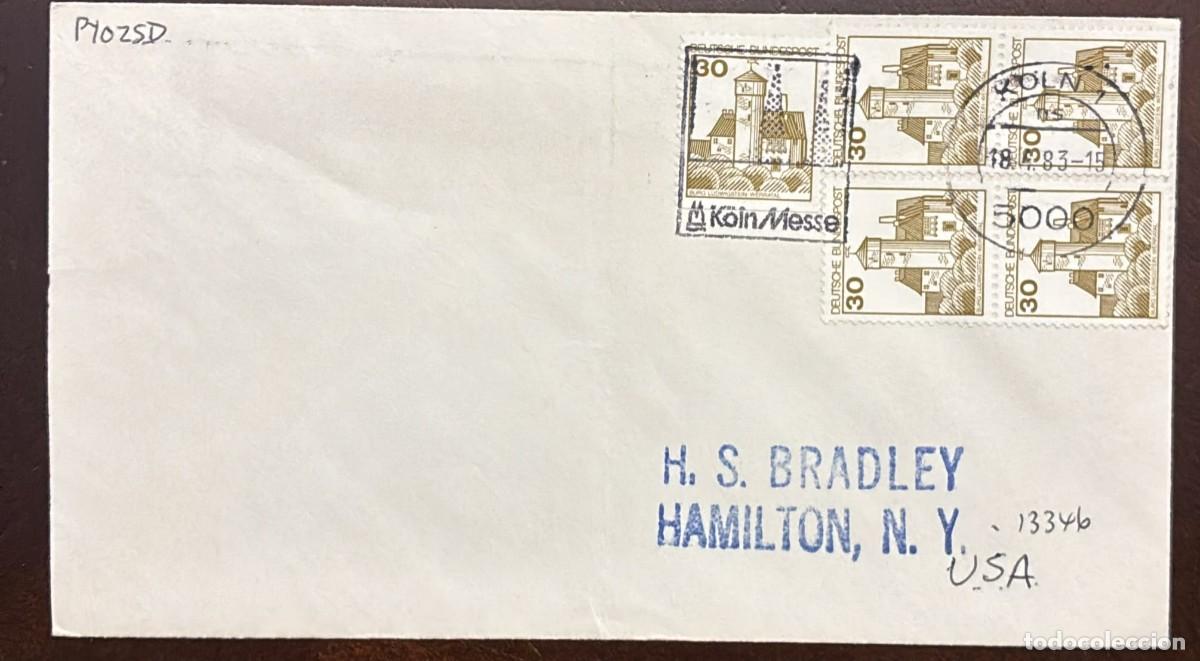 Sellos: TS) 1983 GERMANY, COVER SENT FROM COLOGNE TO NEW YORK,CASTLES AND PALACES. 2 C STAMPS,VF.