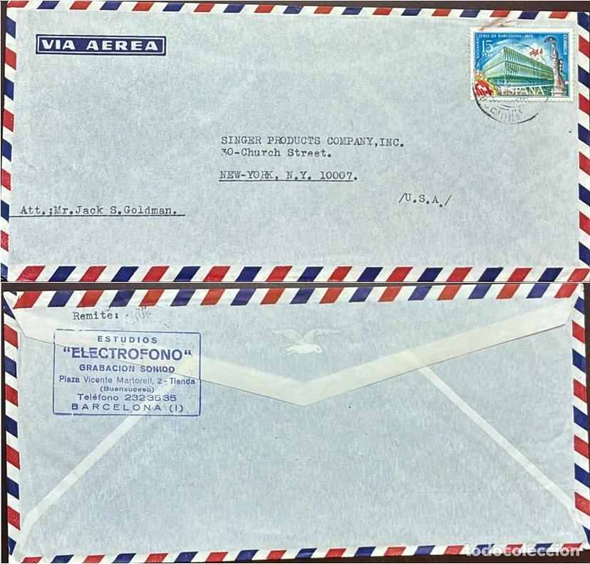 Sellos: TS) 1970 SPAIN, AIRMAIL, COVER SENT FROM BARCELONA TO NEW YORK,FIFTIETH ANNIVERSARY OF THE BARCELONA