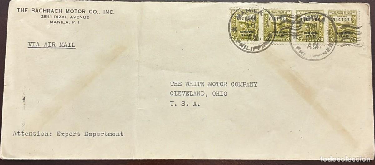 Sellos: TS) CIRCA 1946 PHILIPPINES, AIRMAIL, COVER SENT FROM MANILA TO OHIO,WITH NATIONAL SYMBOLS JUAN DE LA