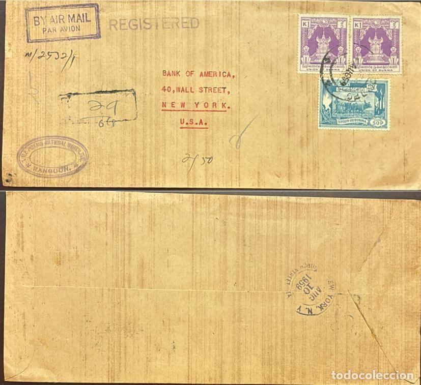 Sellos: TS) 1959 BURMA, REGISTERED, AIRMAIL, COVER SENT FROM RANGOON TO NEW YORK,MULTIPLE STAMPS,VF.