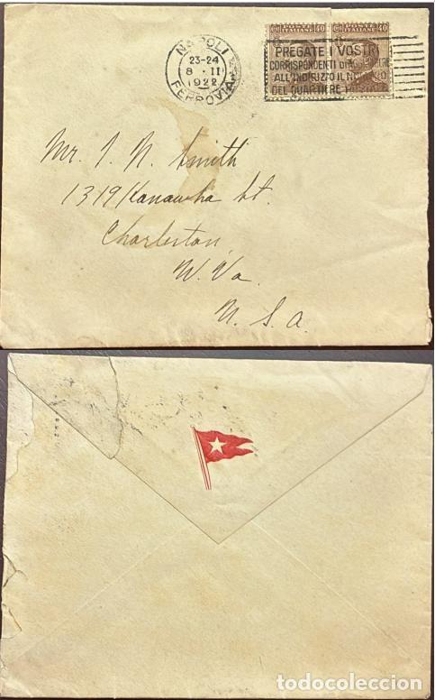 Sellos: TS) 1922 ITALY, SLOGAN CANCELLATION, COVER SENT FROM NAPLES TO VIRGIA,WITH KING VICTOR EMMANUEL III,