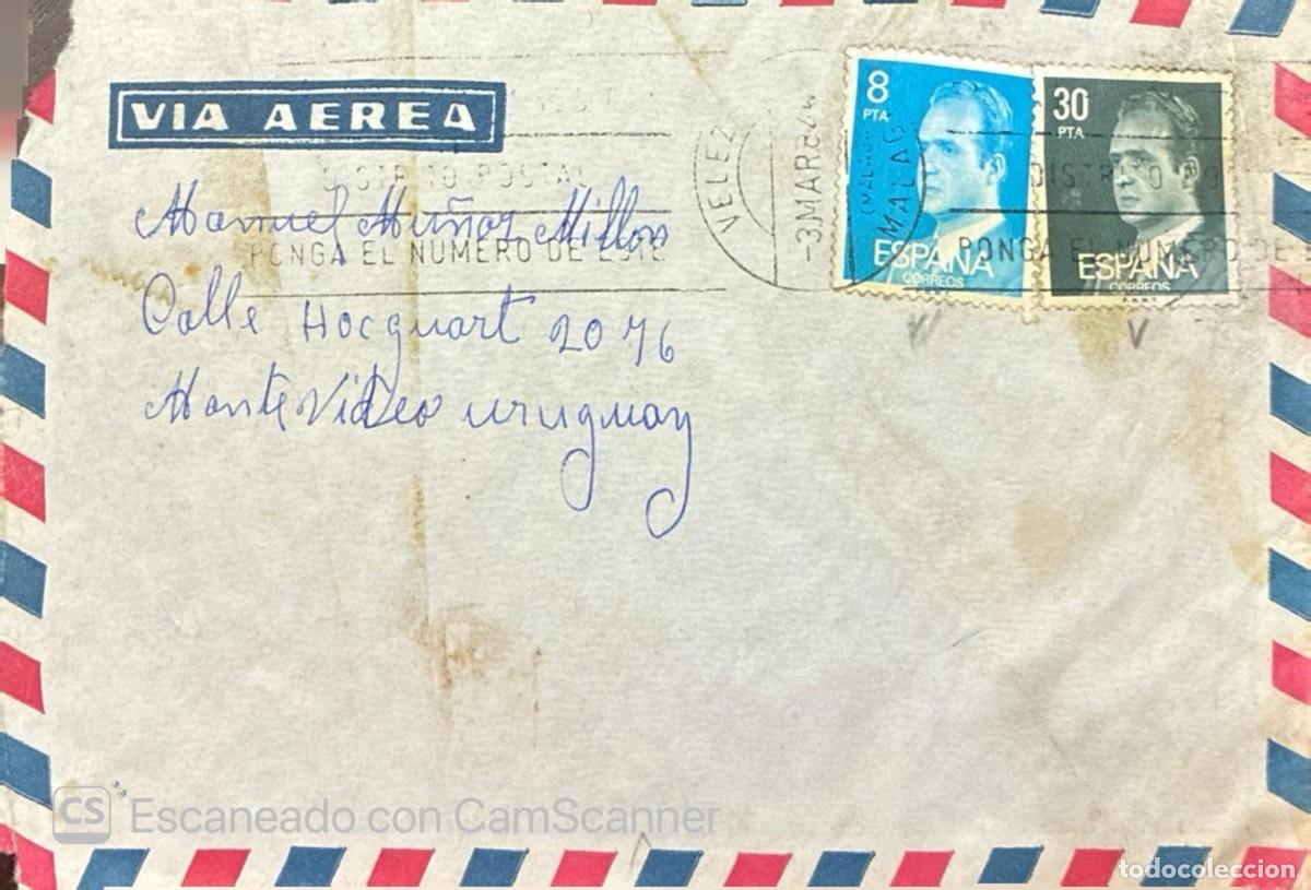 Sellos: MI) 1984 SPAIN, AIRMAIL, COVER SENT FROM M&Aacute;LAGA TO MONTEVIDEO, URUGUAY; TOTAL POSTAGE AMOUNTS TO 38