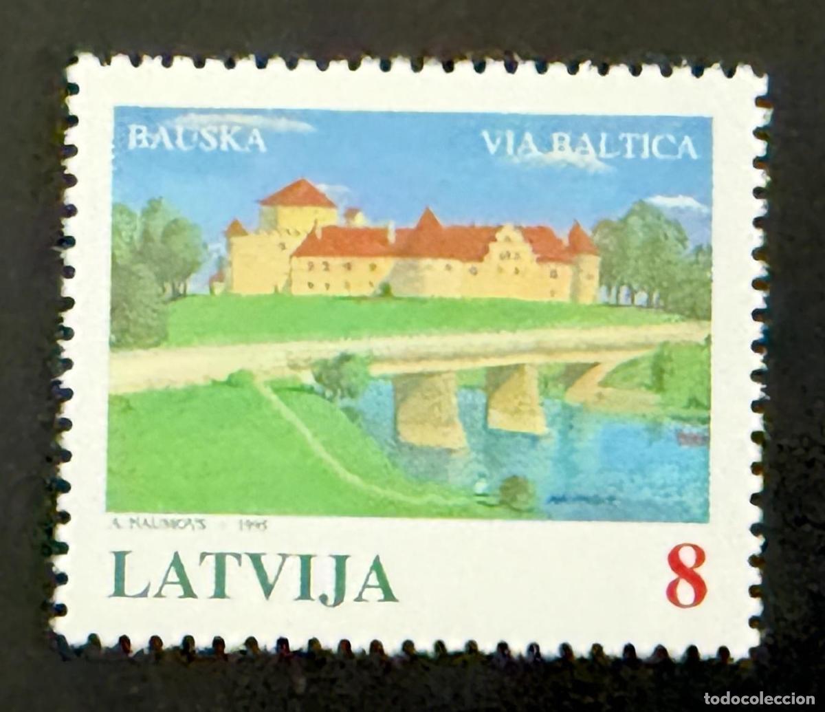 Sellos: Letonia 1995 Mi. 395 emisi&oacute;n conjunta V&iacute;a B&aacute;ltica castillo Bauska