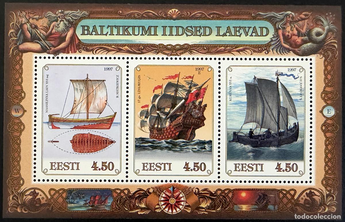 Sellos: Estonia 1997 Mi. Bl. 10 emisi&oacute;n conjunta barcos Mar B&aacute;ltico veleros