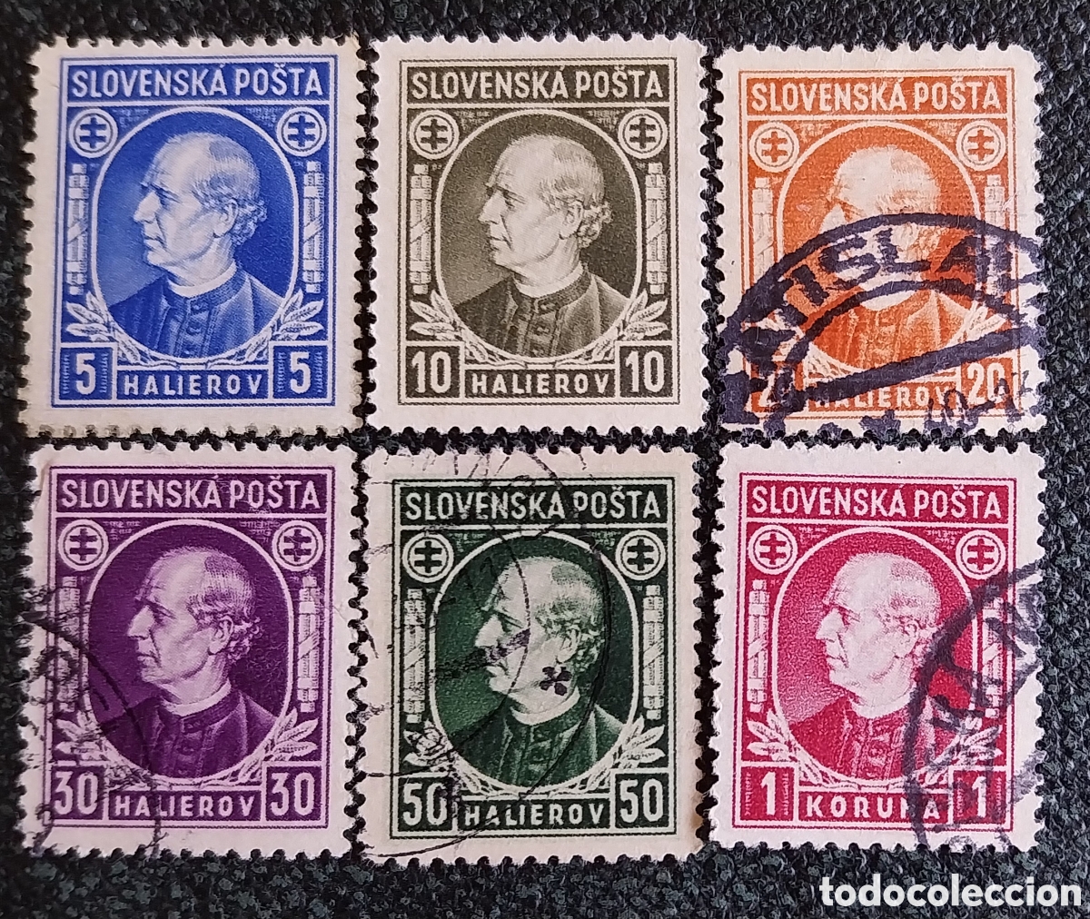 Sellos: Lote 6 Sellos Eslovaquia 1939 Andrej Hlinka Usados (Cat&aacute;logo Michel 35/40)