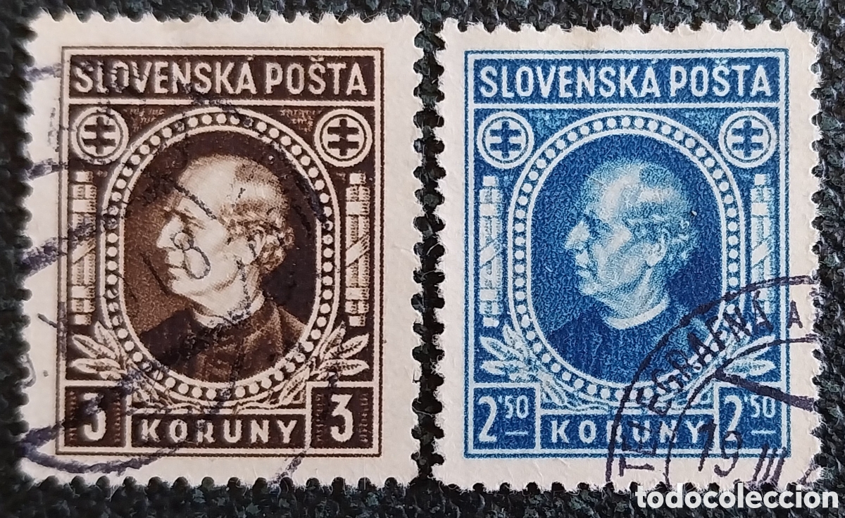 Sellos: Lote 2 Sellos Eslovaquia 1939 Andrej Hlinka Usados (Cat&aacute;logo Michel 41/42)