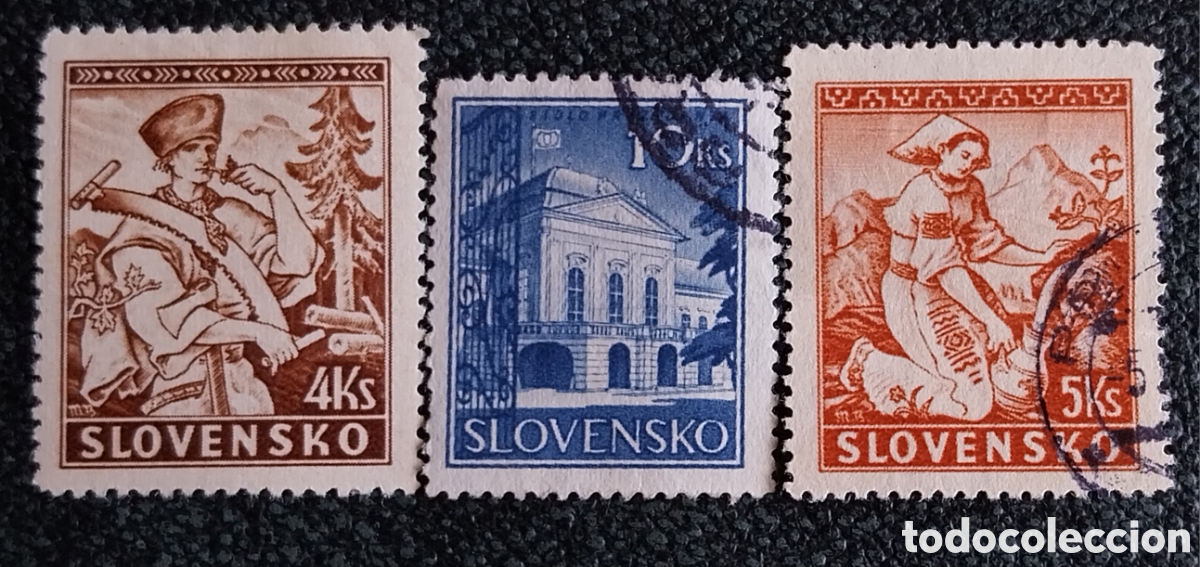 Sellos: Lote 3 Sellos Eslovaquia 1939 Paisajes y Motivos Usados (Michel 43, 44, 46)