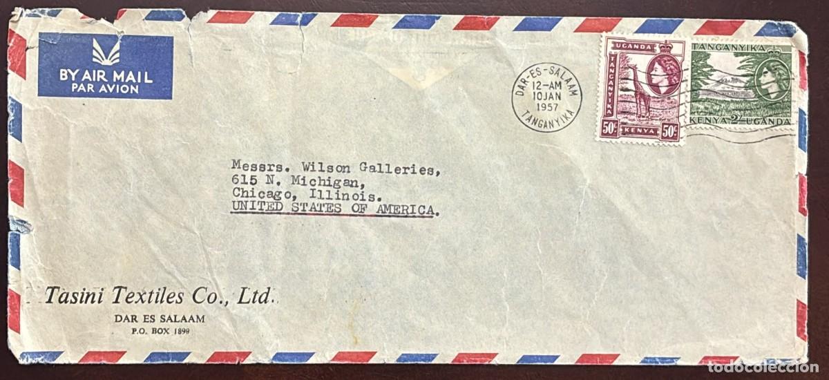 Sellos: TS) 1957 TANZANIA, CANCELLATION STAMP, AIRMAIL, COVER SENT FROM DAR ES SALAAM TO CHICAGO,ISABELLA II