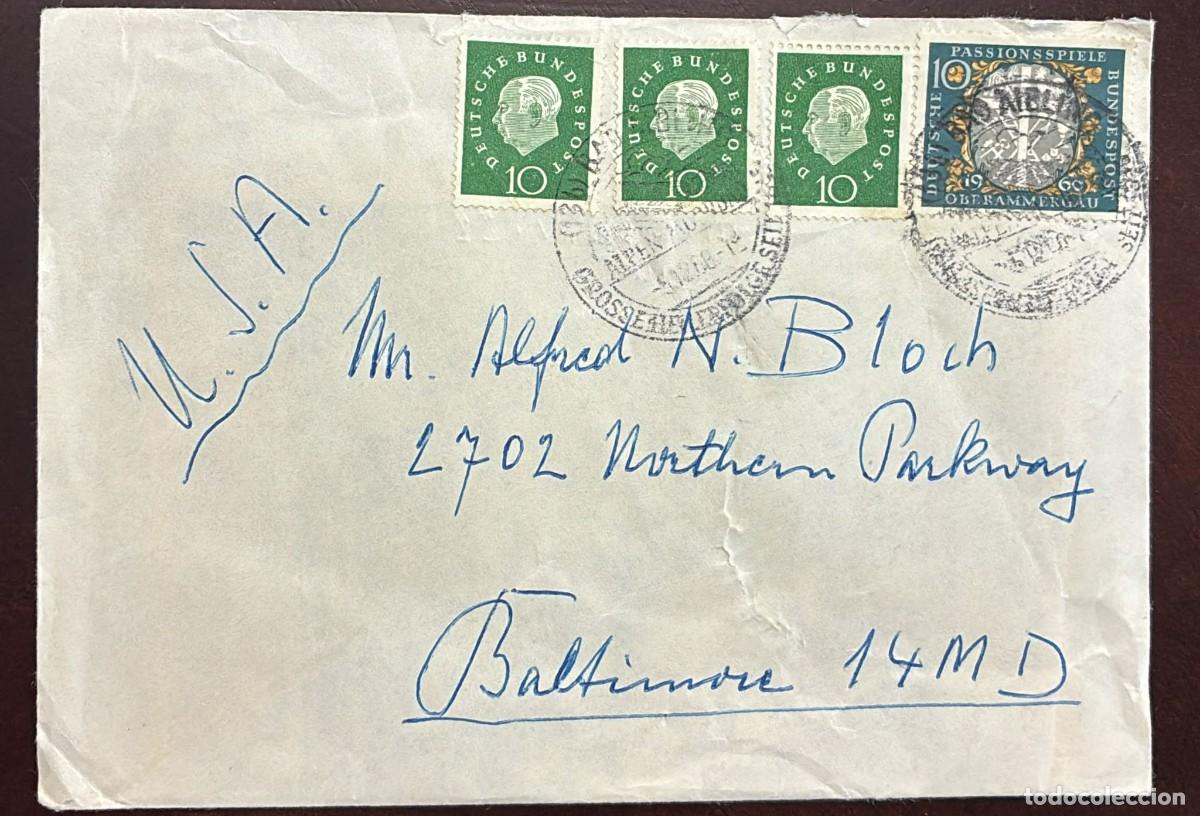 Sellos: TS) 1960 GERMANY, COVER SENT FROM ALPEN TO BALTIMORE,OBERAMMERGAU PASSION PLAY AND THE FIRST FEDERAL