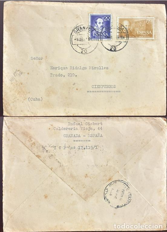 Sellos: TS) 1936 SPAIN, COVER SENT FROM GRANADA TO CIENFUEGOS,WORLD STAMP DAY 400TH ANNIVERSARY OF THE DEAT