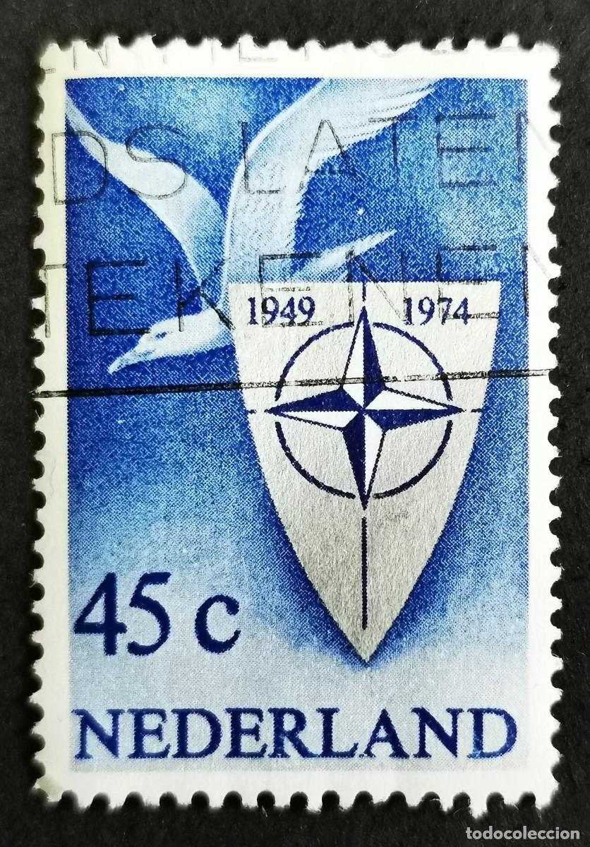 Sellos: Sello Pa&iacute;ses Bajos 1974, 25&ordm; Aniversario OTAN - Escudo armas y gaviota , 45 c. Michel: NL 1037