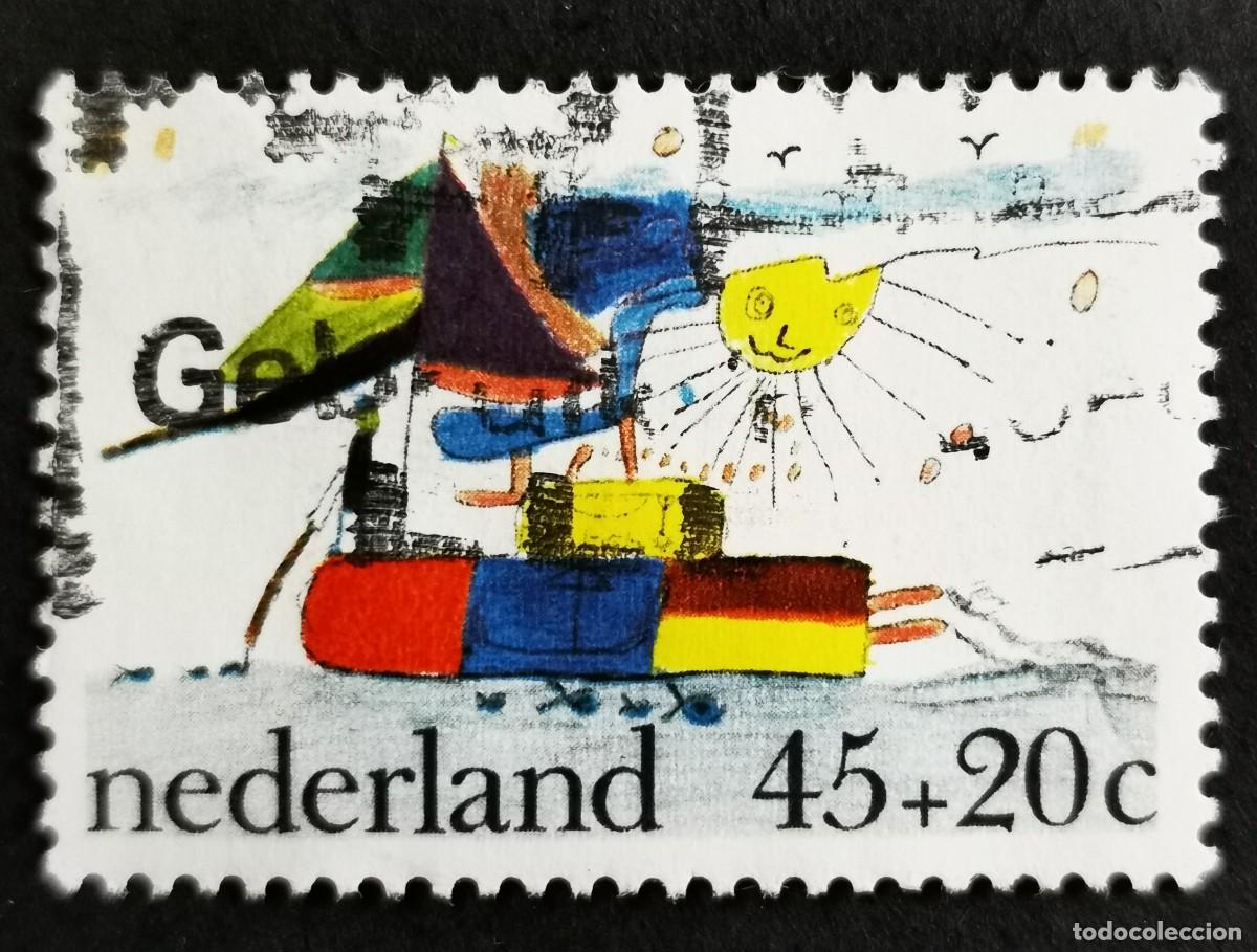 Sellos: Sello Pa&iacute;ses Bajos 1976, Dibujo infantil: Barco de vela, 45+20 c. Michel: NL 1089