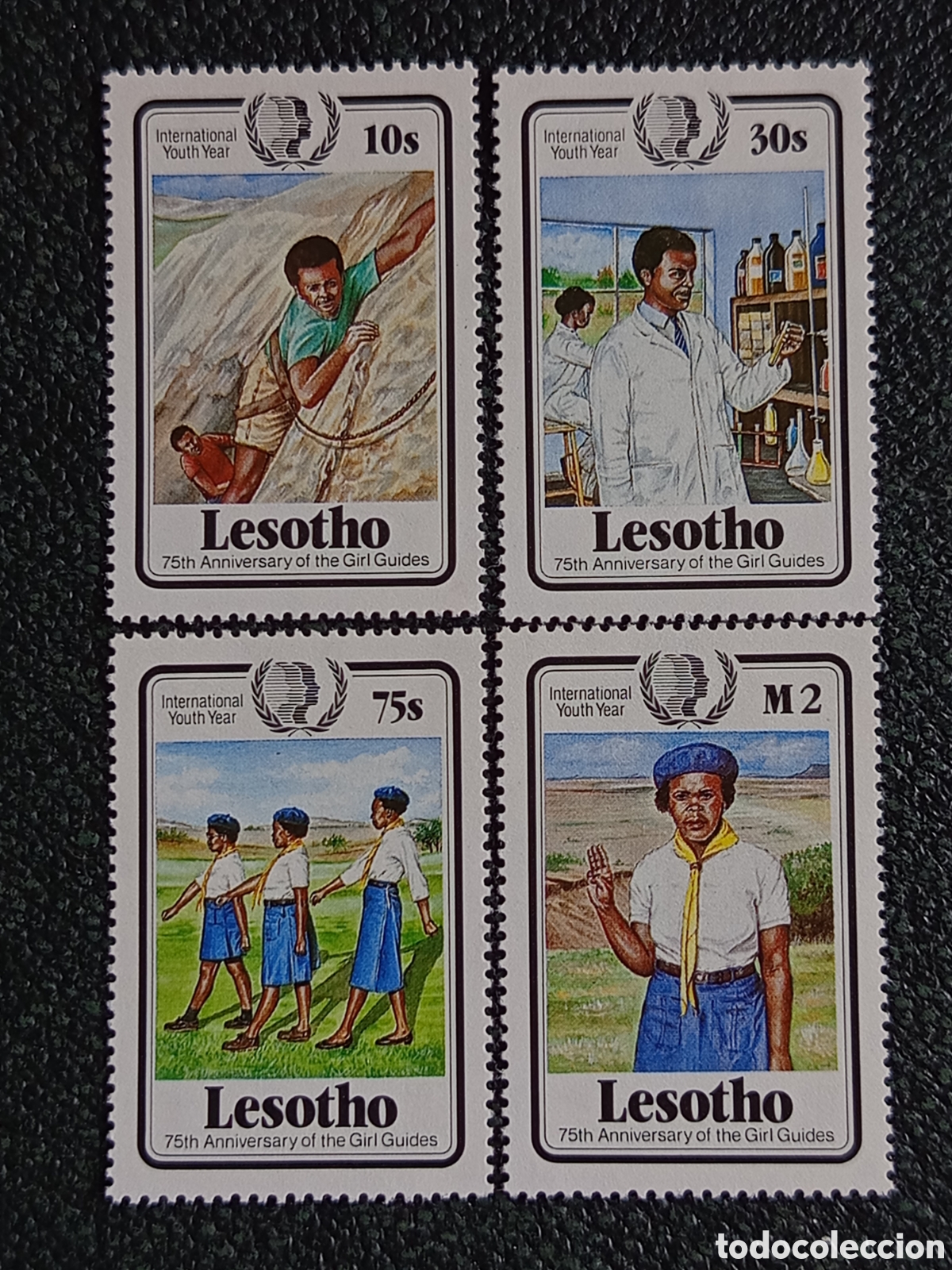 Sellos: Lesotho 1985 Serie Completa 4 Sellos A&ntilde;o Internacional Juventud y Gu&iacute;as Scouts MNH