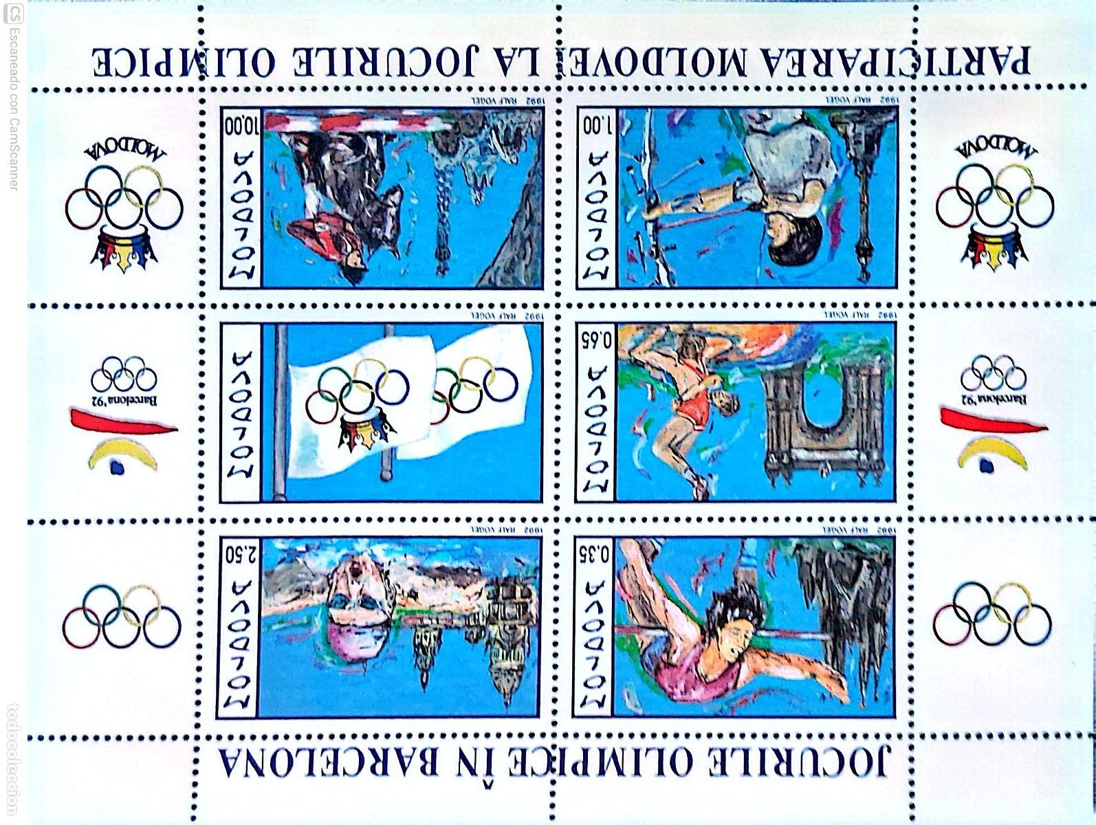 Sellos: Moldavia. 18/22 Juegos ol&iacute;mpicos de Barcelona. Disciplinas ol&iacute;mpicas: Salto de altura, lucha, tiro