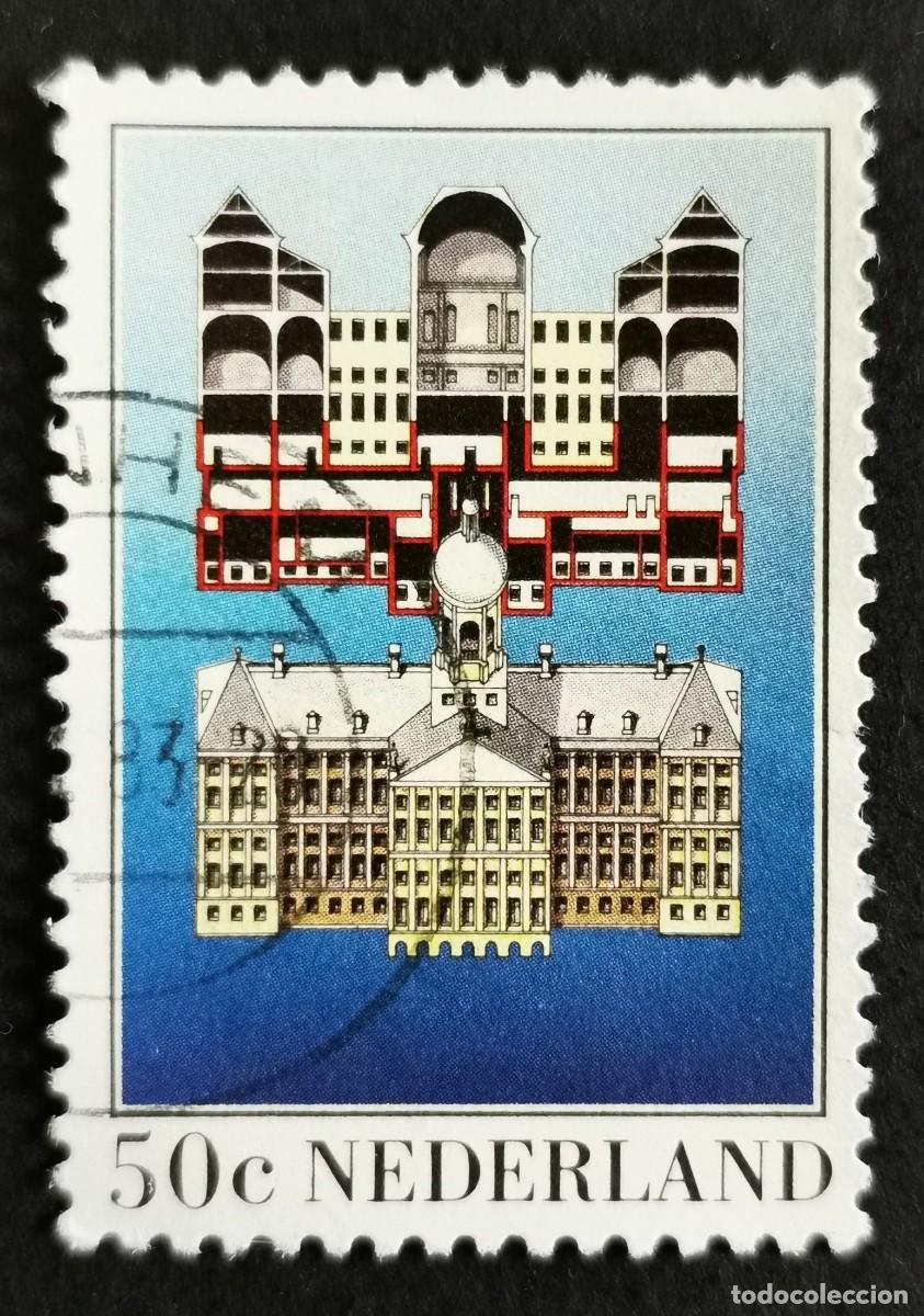 Sellos: Sello Pa&iacute;ses Bajos 1982, Fachada, planta y secci&oacute;n transversal del palacio., 50 c. Michel: NL 1221